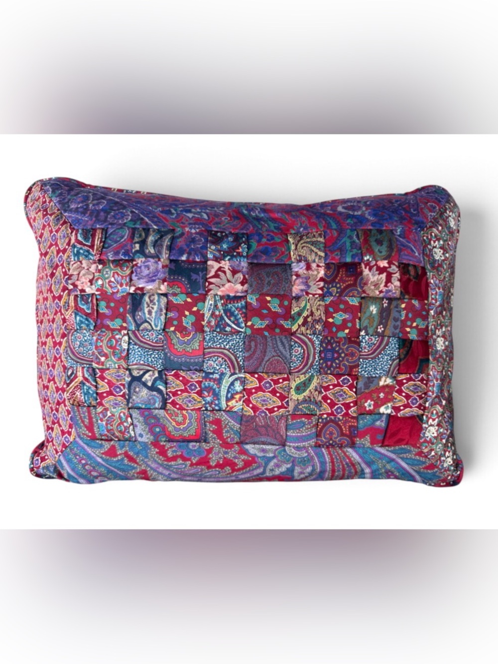Silk Tie Patchwork Paisley Floral Eclectic Throw Pillow - Red & Purple